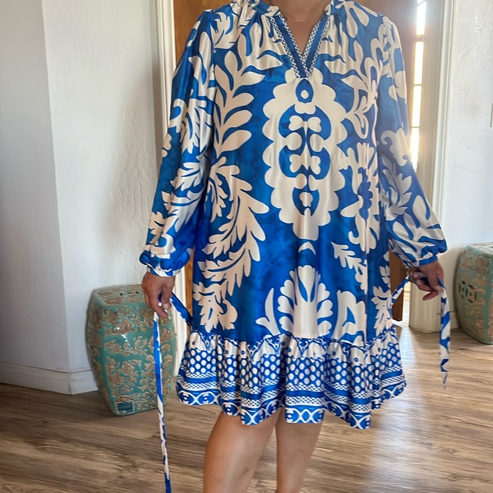 Julia Jordan Blue and White High Low Dress